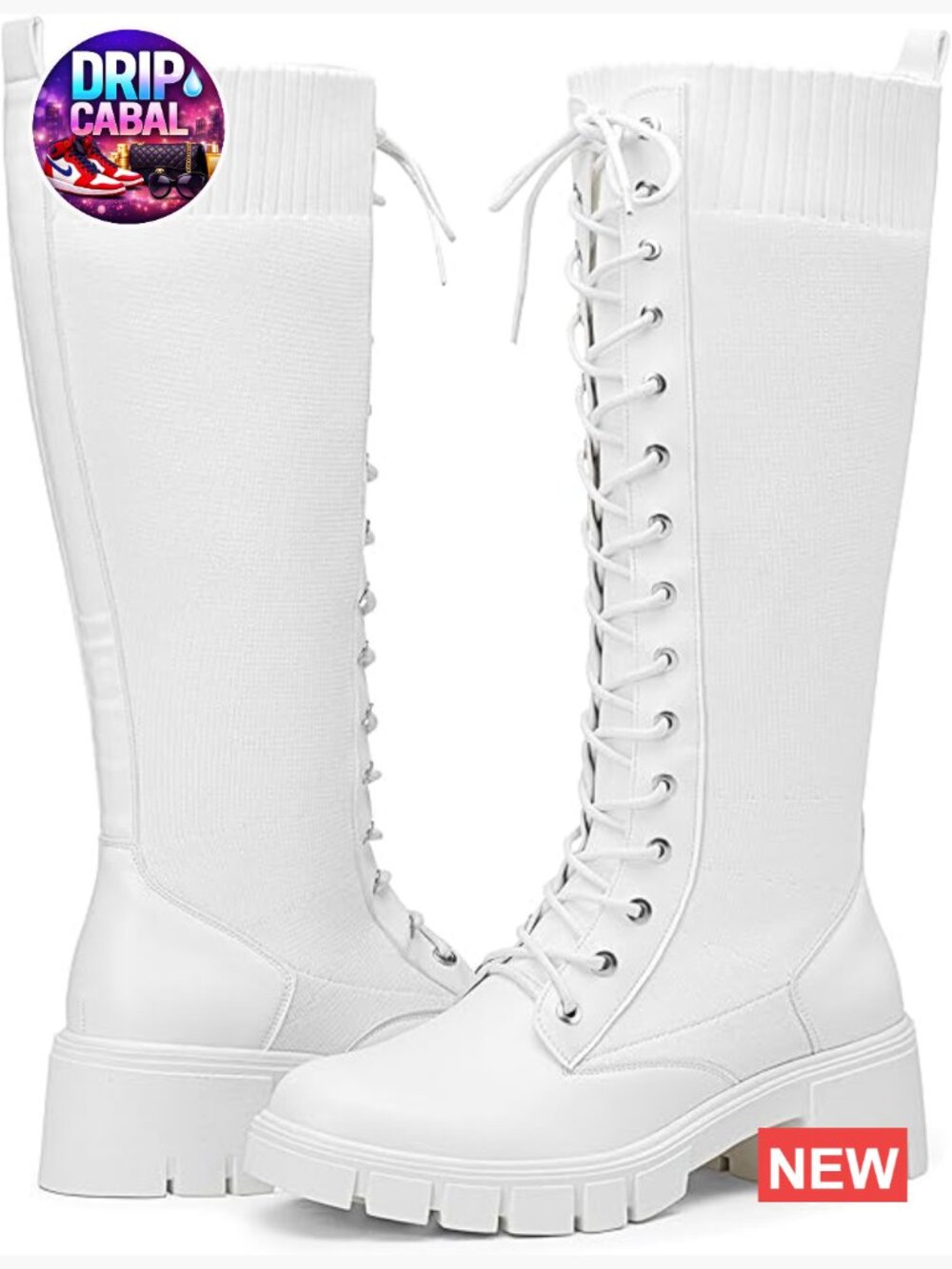 Knee High Combat Boots Chunky Platform Heel Lace Up Gothic Punk Work Boots
